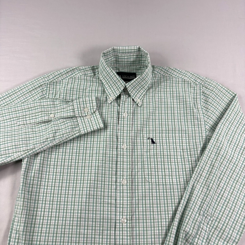 Local Boy Outfitters Shirt Mens Small Green Plaid Performance Bamboo Preppy